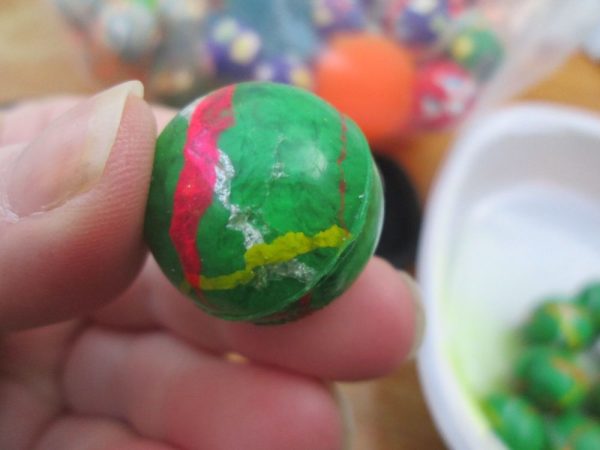 27mm Green Thin Stripes style Jet Ball Bouncy Toy - Sturdy Rubber