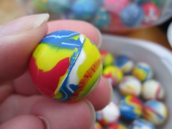 27mm Red Blue White Yellow Random Marbelised style Jet Ball Bouncy Toy - Sturdy Rubber - Image 4