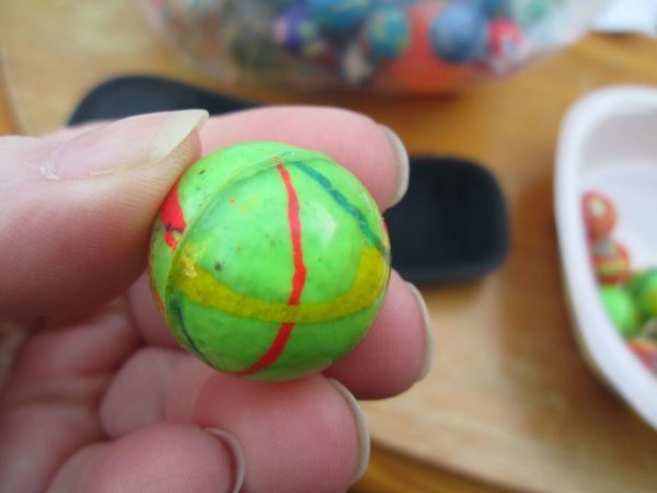 27mm Lime Green Thin Stripes style Jet Ball Bouncy Toy - Sturdy Rubber