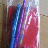 Red Notebook Purple Holographic Pencil Stacker Crayon 4-click Pen and Eraser Set