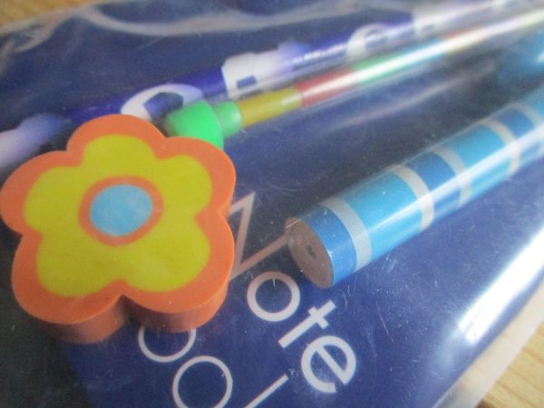 Dark Blue Notebook Blue Football Pencil Stacker Crayon Blue Horizontal Lines Neck Pen and Orange Flower Eraser Set - Image 4