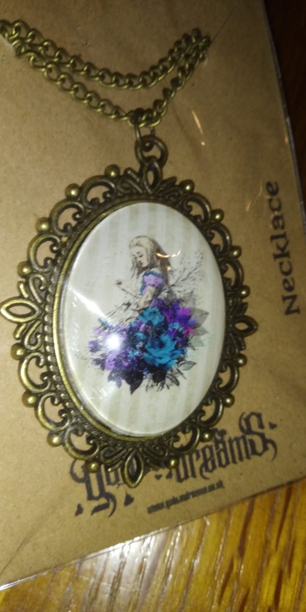 Vintage Style Alice In Wonderland Glass Cabochon Pendant w/chain - GoblinDreams - Image 2