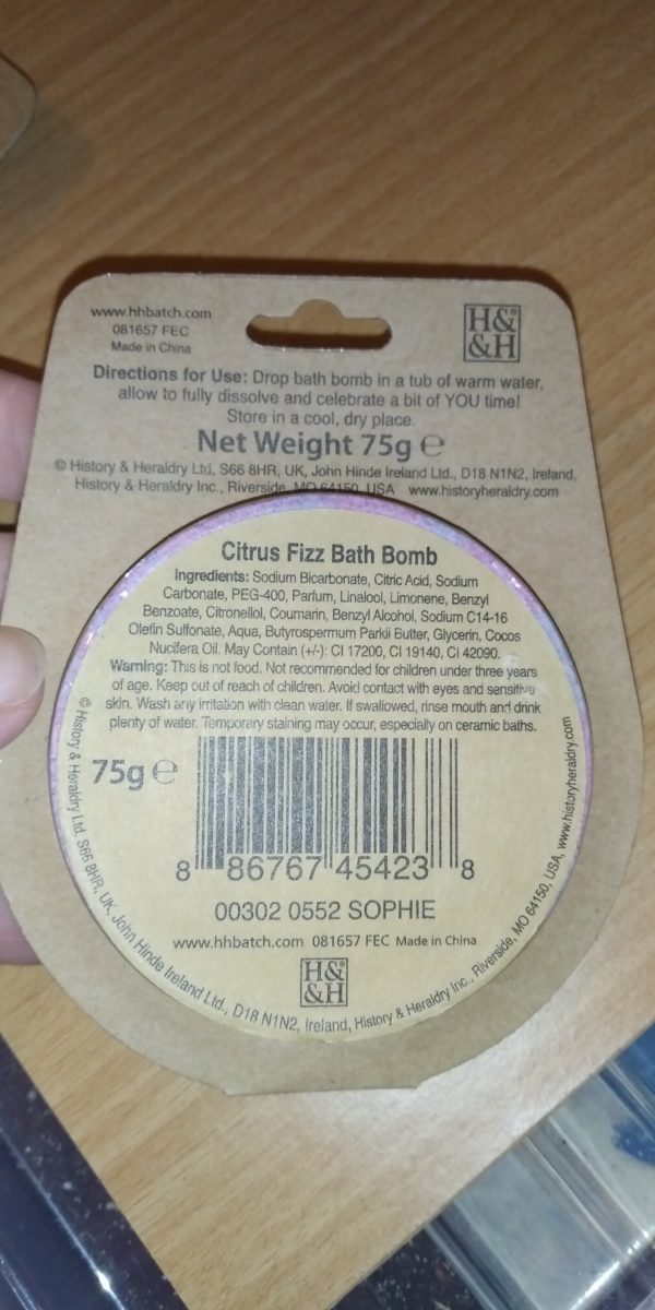 Sophie's Citrus Fizz Bath Bomb - History and Heraldry Ltd - Image 2