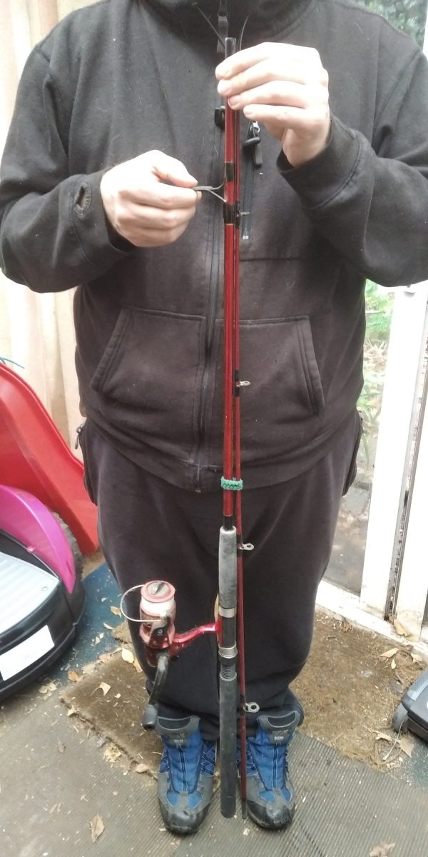 Shakespeare Firebird 7' Telescopic Fishing Rod & Reel- Black/Red (01E12BJ) Used
