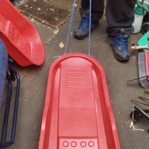 Red Plastic Swordfish Tobogan Sledge Sled Kids Outdoor Fun Pull Along Sit On
