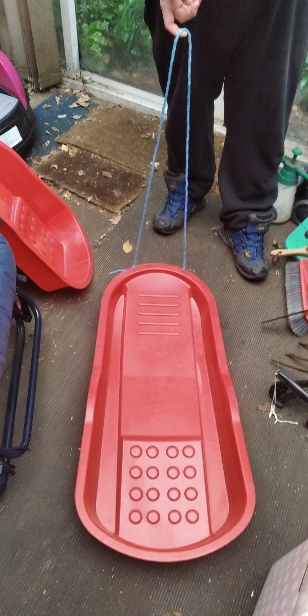 Red Plastic Swordfish Tobogan Sledge Sled Kids Outdoor Fun Pull Along Sit On