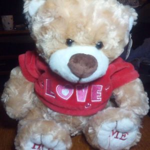 Medium Light Brown Bear with Red "Love" Jumper - Paws - Soft Toy