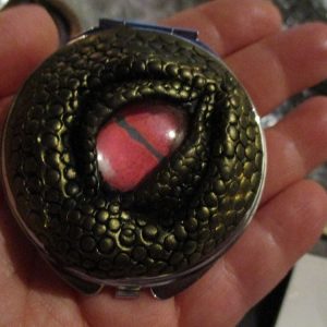 Bronze Tone Red Iris - Dragon Eye Scale Design Ornamental Compact Mirror (c)#1