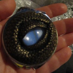 Gold Dusted Bronze Blue Iris - Dragon Eye Scale Design Ornamental Compact Mirror (c)#3