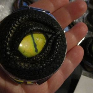 Gold Dusted Black Yellow Iris - Dragon Eye Scale Design Ornamental Compact Mirror (c)#6
