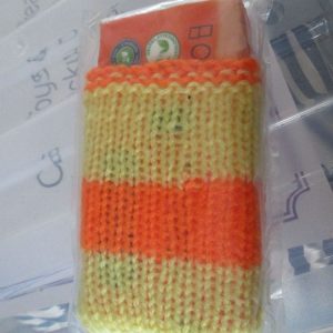 Yellow / Orange Stripe Knitted Tissue Caddy with Tissues - Knitted By KittyMumma