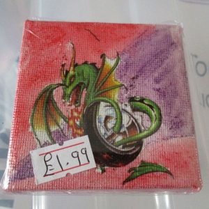 Dragon in a Tyre - Tiny 7cm Box Frame Canvas - JGPaws