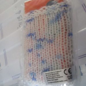 White with Blue Speckles Knitted Tissue Caddy with Tissues - Knitted By KittyMumma
