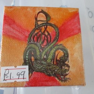 Dragon on Red / Orange - Tiny 7cm Box Frame Canvas - JGPaws