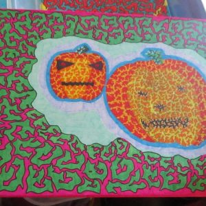 Twin Pumpkins Flame Art - Green Pink Border - Box Frame Canvas - JGPaws