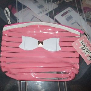 Pink PVC Ribbon Detail Toiletry Cosmetics Travel Bag - Look At Me