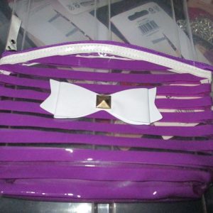 Purple PVC Ribbon Detail Toiletry Cosmetics Travel Bag - Look At Me