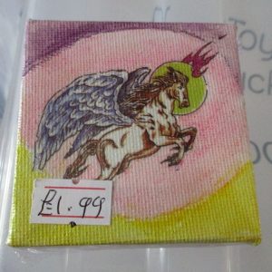 Pegasus on Pink / Yellow & Purple - Tiny 7cm Box Frame Canvas - JGPaws