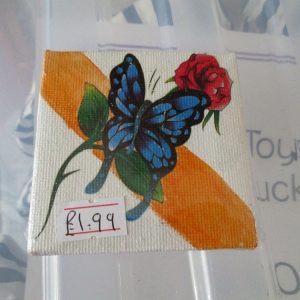 Rose / Butterfly on Orange Dash - Tiny 7cm Box Frame Canvas - JGPaws