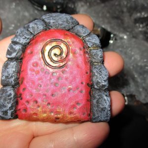 Burnished Red with Gold Swirl - Miniature Fairy Elf Door Ornament - Resin (FD)#1
