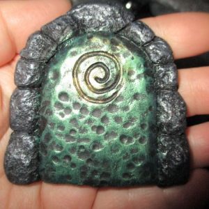 Green with Gold Swirl - Miniature Fairy Elf Door Ornament - Resin (FD)#2