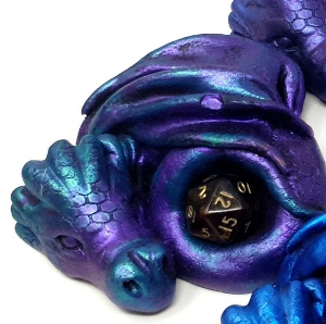 Blue Purple Dice Dragon Ornament Decoration (W/ brown Dice and small divot in wing)