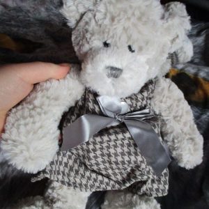 Grey Dress W/Ribbon Bear - Cloudy Lane - Soft Sensations - Soft Toy