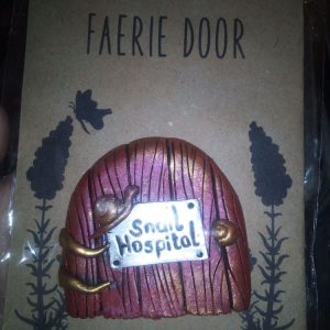 Snail Hospital - Burnished Red with Gold Swirl - Miniature Fairy Elf Door Ornament - Resin