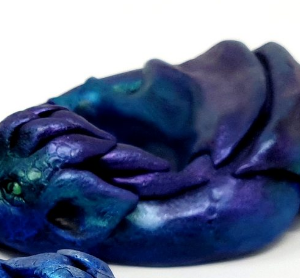 Large Iridescent Purple Blue Laying Dragon Ornament Decoration (W/ green eyes)