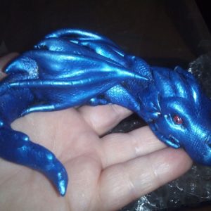 Medium Blue Laying Dragon Ornament Decoration (W/ red eyes)