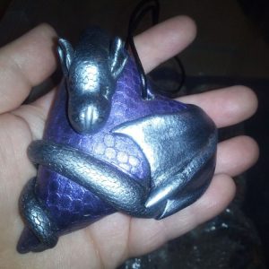 Grey Dragon Wrapped Around Purple Heart - Ornament Decoration