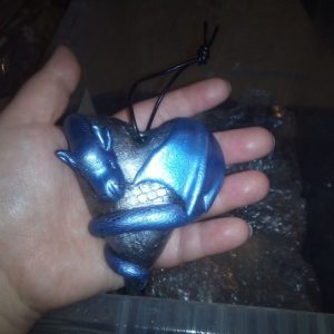 Blue Dragon Wrapped Around Grey Heart - Ornament Decoration