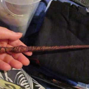 Burgundy Gold & Brown Fabric-Harden Wrapped Wooden Wand Decoration #4