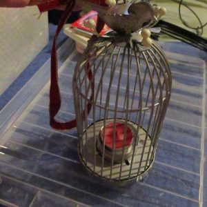 Vintage Looking Bird Cage Tealight Candle Holder with Bird On Top