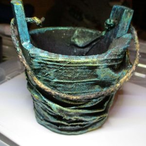 Green Gold & Black Fabric-Harden Wrapped Wooden Bucket Decoration