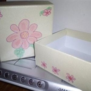 Pink Floral Design on Decorated Pearlescent Wrapped Cardboard Trinket Box