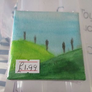 Two Hills with Trees - Tiny 7cm Box Frame Canvas - JGPaws