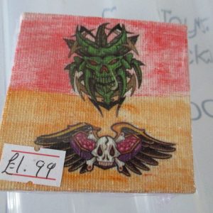 Two Skulls on Red / Orange - Tiny 7cm Box Frame Canvas - JGPaws