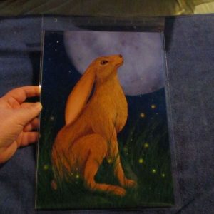 Moon Gazing Hare (Realistic) - Professional Print - A4 Size. By Goblin Dreams