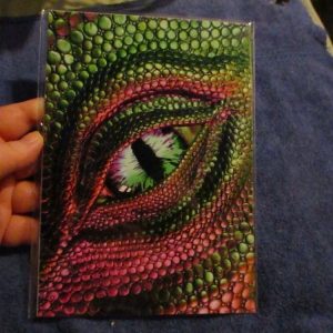 Pink & Green Dragon Eye - Professional Print - A5 Size. By Goblin Dreams