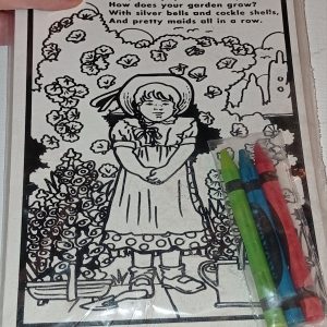 Mary, Mary Quite Contrary Nursery Rhyme Mini Colouring Board +3 Wax Crayons (Red Green Blue)
