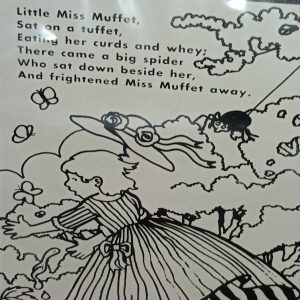 Little Miss Muffet Nursery Rhyme Mini Colouring Board +3 Wax Crayons (Orange Green Blue)