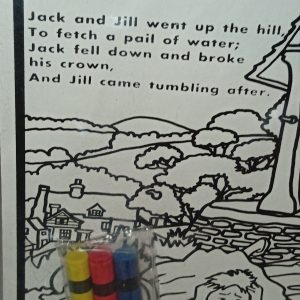 Jack and Jill Nursery Rhyme Mini Colouring Board +3 Wax Crayons (Yellow Blue Red)