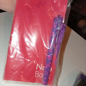 Red Notebook Purple Birds Butterflies Flowers Neck Pen Set - Slight stain to book from neck lacing(ES)