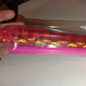Red Smiley Faces Design Pencil, Red Chequered Neck Pen & Pink Highlighter - Back To School / Office Supply