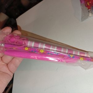 Pink Flower Faces Design Pencil, Pink Stripes Neck Pen & Pink Highlighter - Back To School / Office Supply