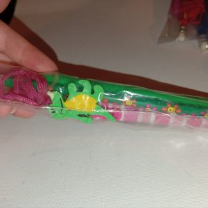 Green Flower Faces Design Pencil, Pink Stripes Neck Pen, Green Highlighter & Green Yellow Crocodile Eraser - Back To School / Office Supply