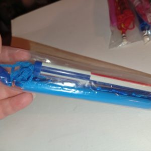 Blue Holographic Design Pencil, Blue White Red Stripes Neck Pen & Blue Highlighter - Back To School / Office Supply