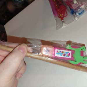 Brown Paper Wrap Pencil, Mini Pink Highlighter & Green Pink Dinosaur Eraser - Back To School / Office Supply