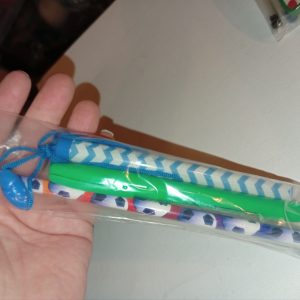 Rainbow Football Design Pencil, Blue White Zigzags Neck Pen & Green Highlighter - Back To School / Office Supply